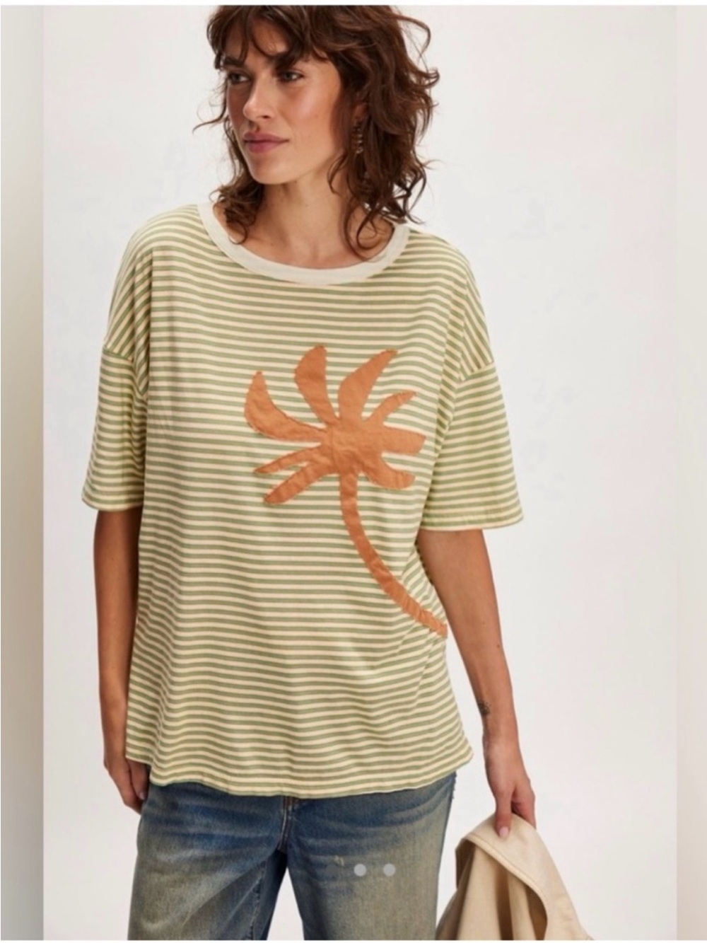 Free People x RAGABOND: Stripe Palm Appliqué Tee|Beach Combo| NWT